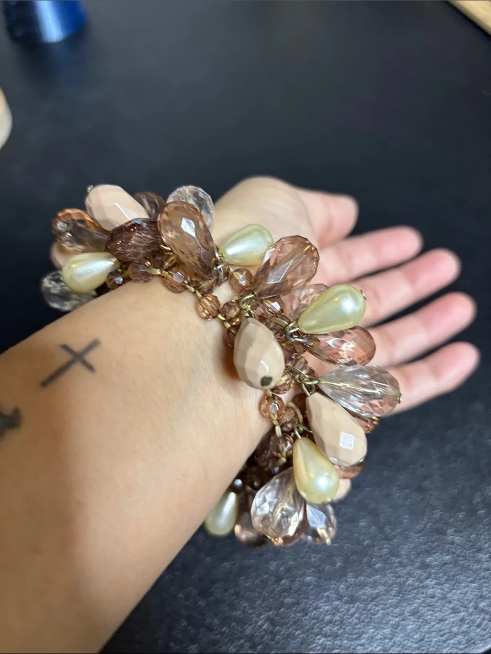 Beaded Teardrop Chacha Stretch Bracelet in Champagne and Nude Elegant